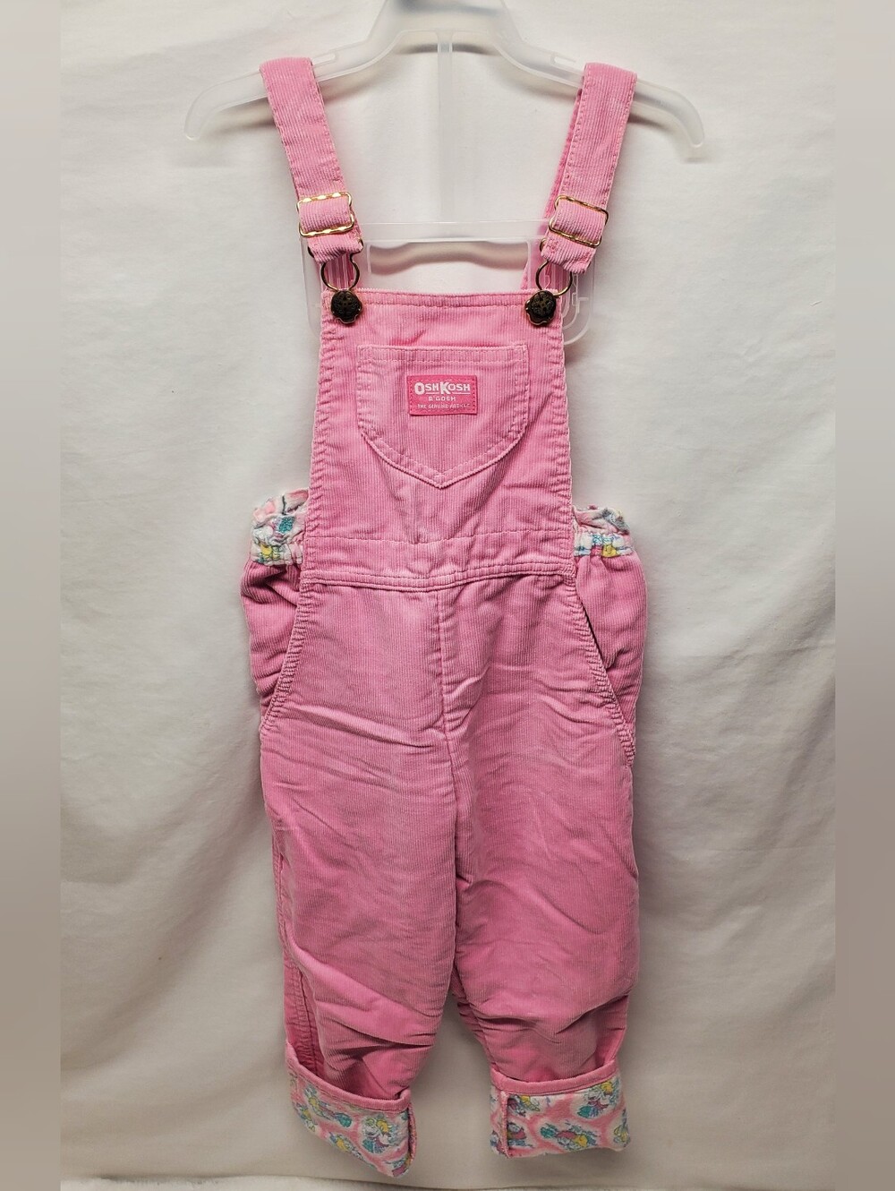 Rare 80s/90s oshkosh kitten lined print pink Courdaroy cozy Overalls y2k